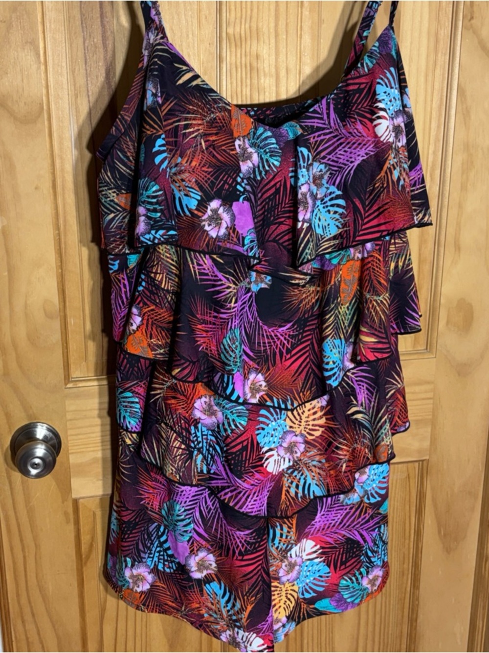 Tropical Ruffle One-Piece Swimsuit romper- Multi colored size 24w
